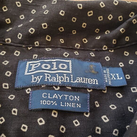 Vintage Polo Ralph Lauren Clayton 100% Linen Size XL Mens Black Button Up Shirt - Picture 3 of 6